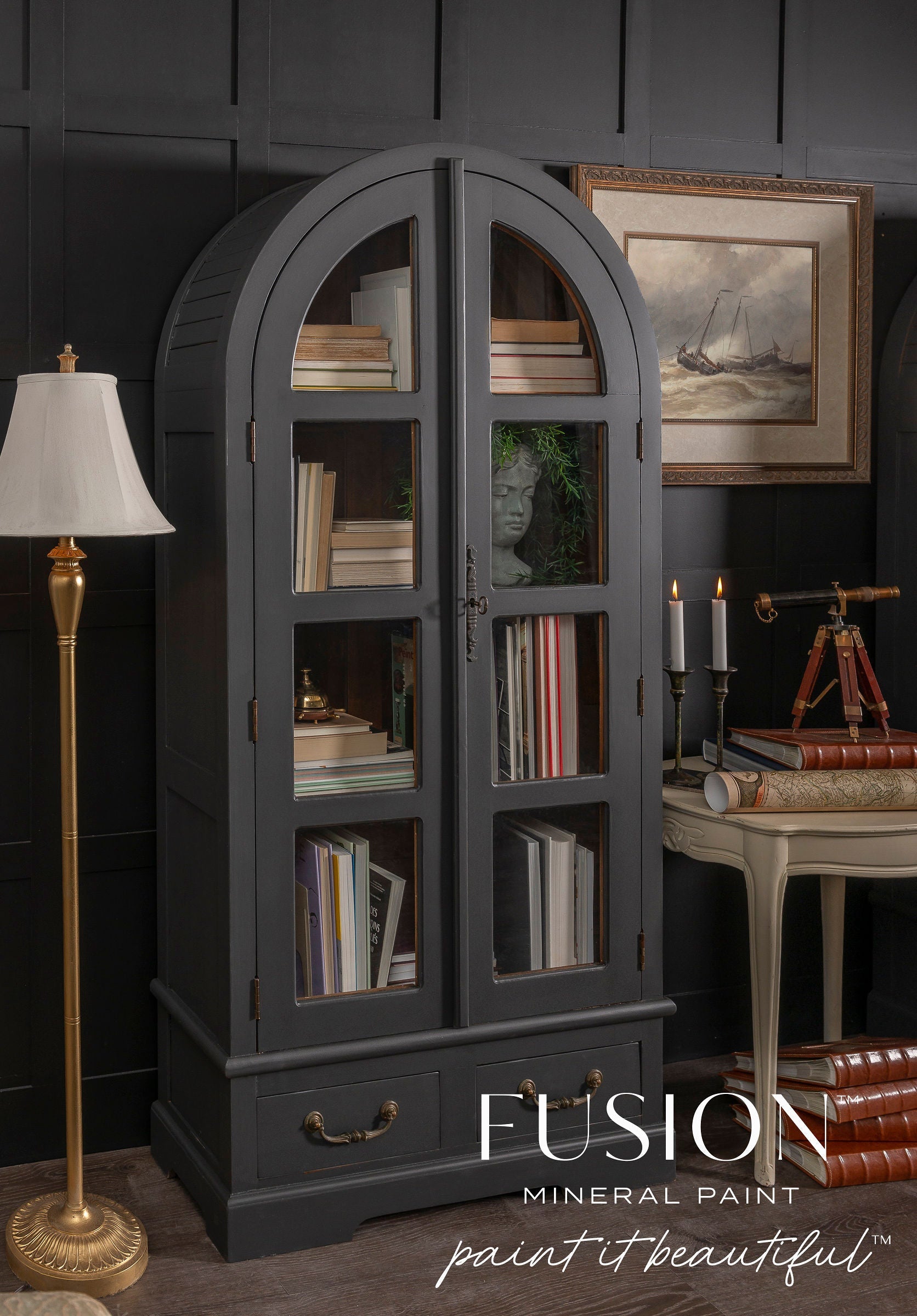 a book case painted in color cast iron a smoky black