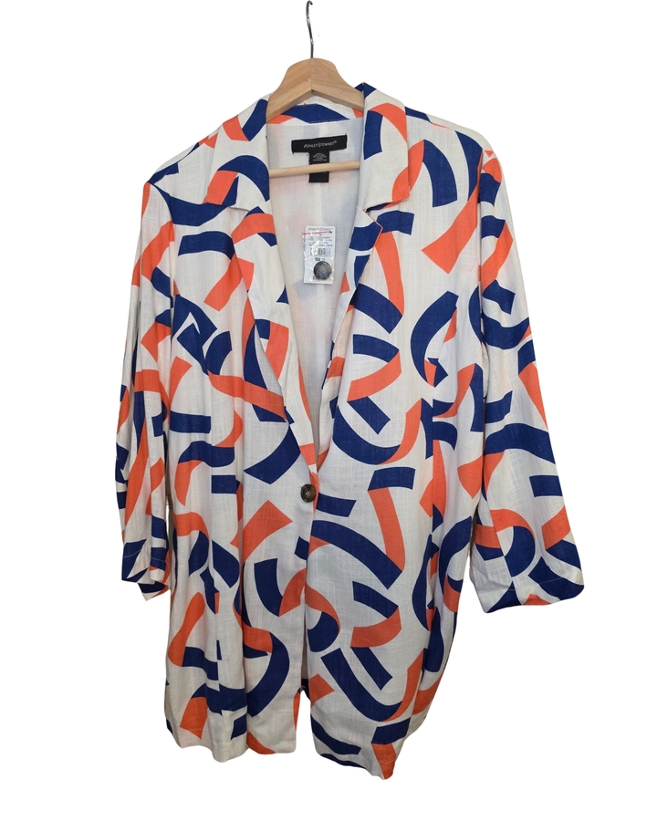 Ashley Stewart Abstract Print Linen Blend Blazer — Size 12 NWT