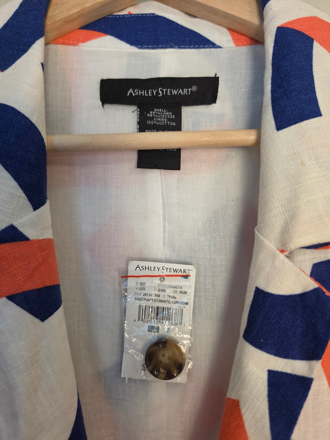 Ashley Stewart Abstract Print Linen Blend Blazer — Size 12 NWT