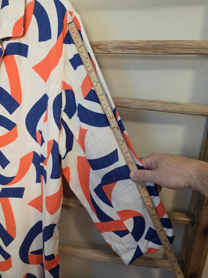 Ashley Stewart Abstract Print Linen Blend Blazer — Size 12 NWT