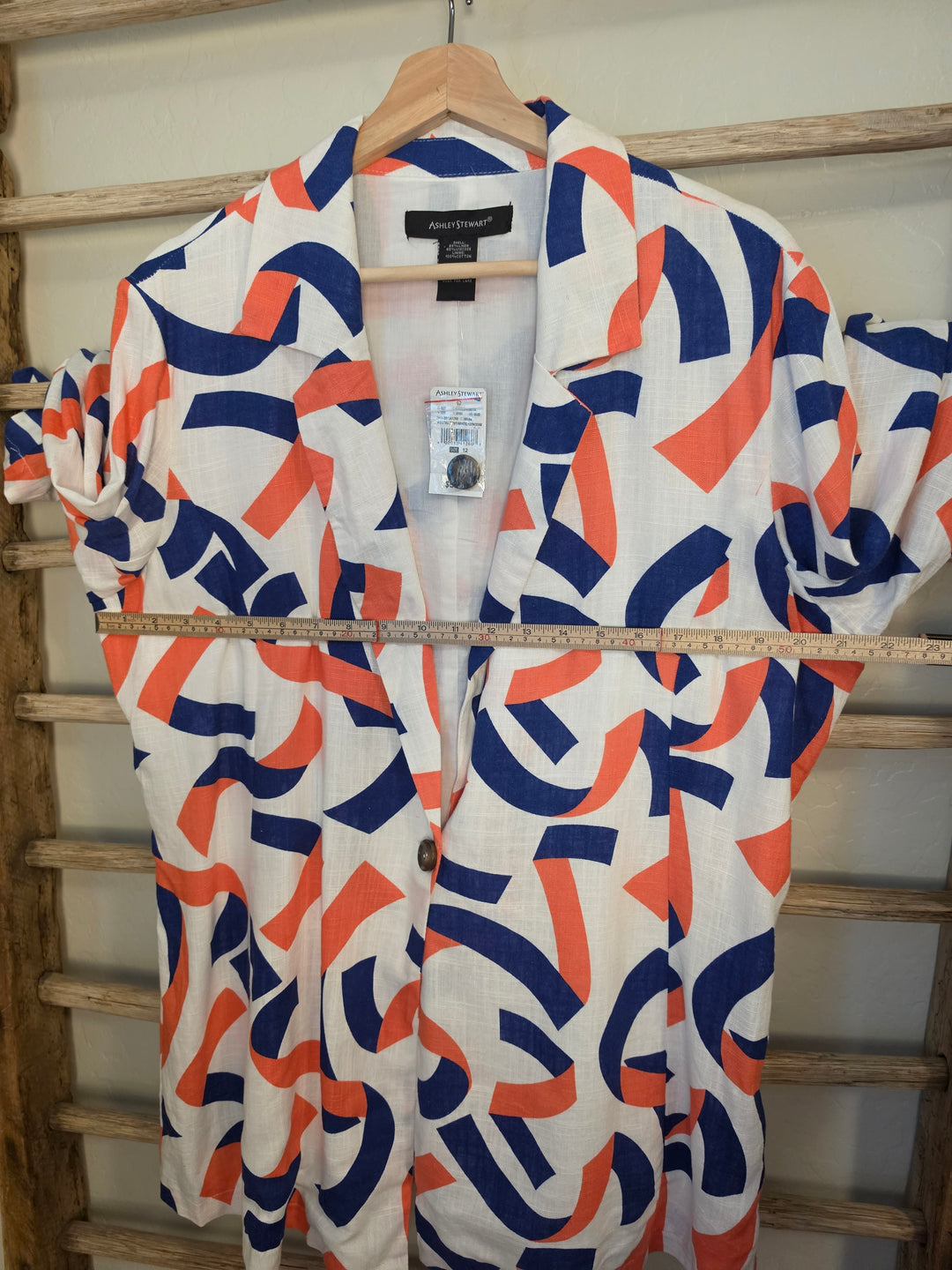 Ashley Stewart Abstract Print Linen Blend Blazer — Size 12 NWT