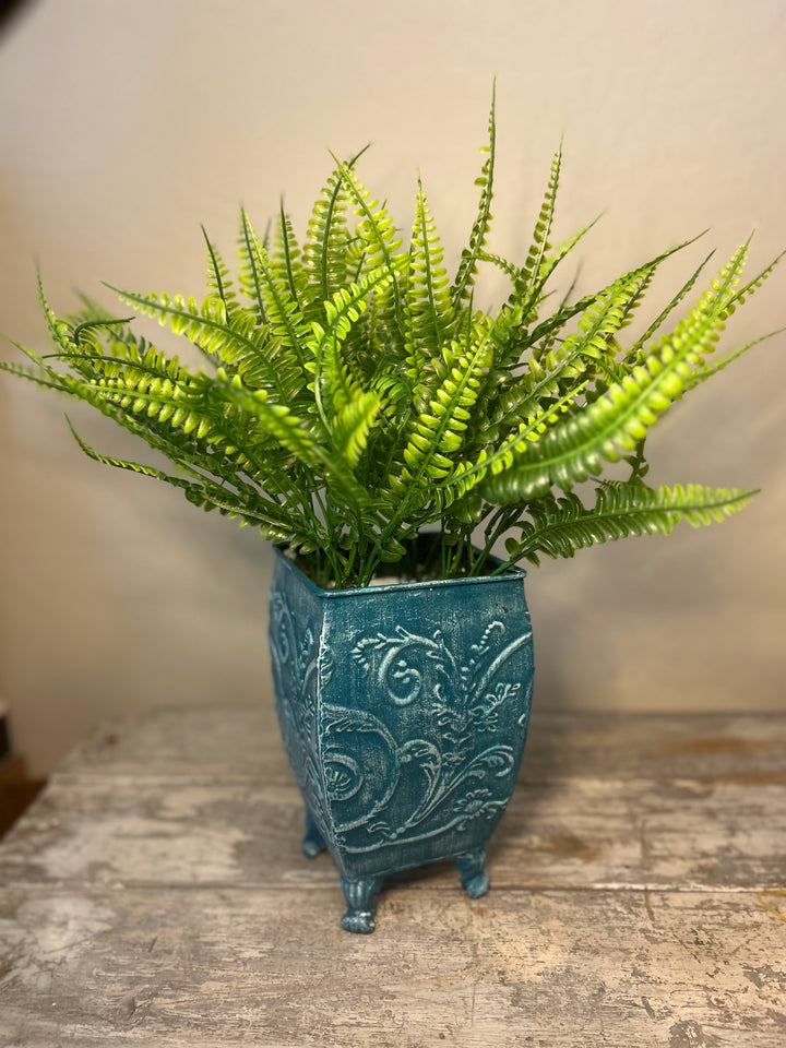 Metal Container with Faux Fern Greenery