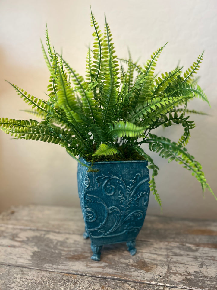 Metal Container with Faux Fern Greenery