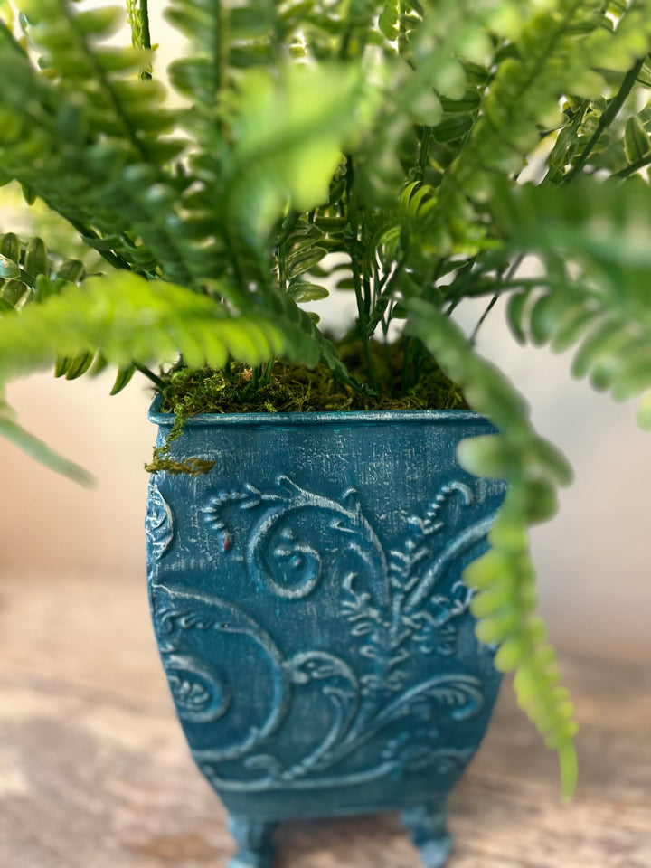 Metal Container with Faux Fern Greenery