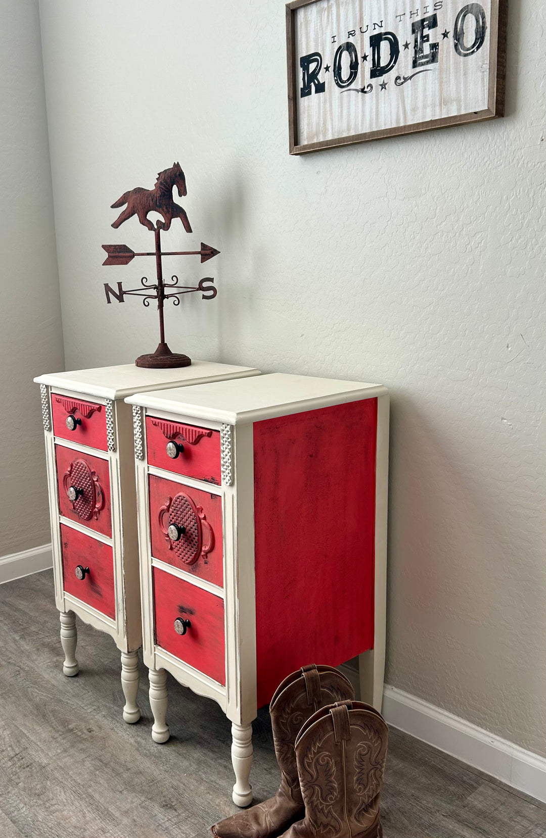 Pair of Vintage Nightstands – Sunset & White Oak Alchemy