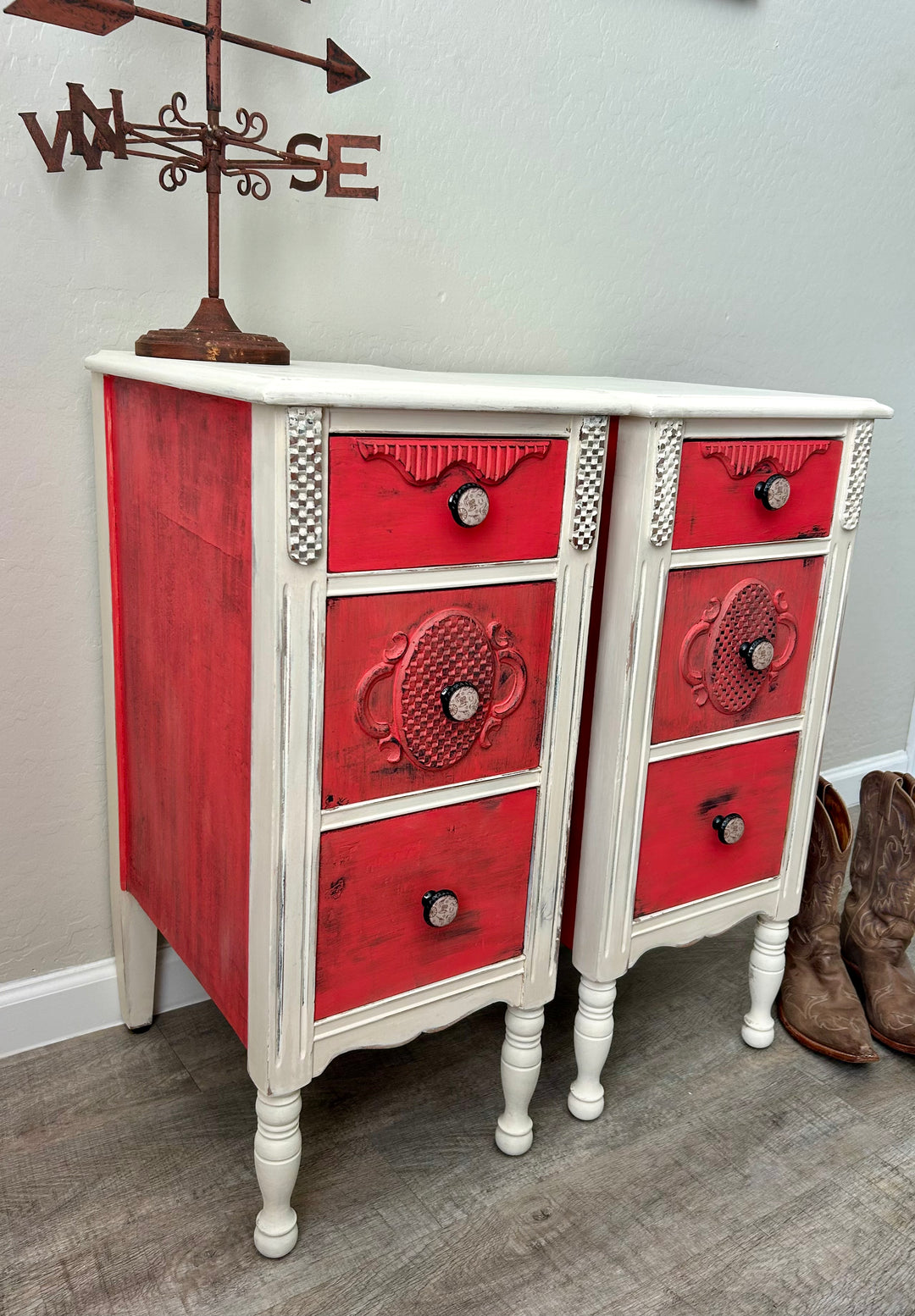 Pair of Vintage Nightstands – Sunset & White Oak Alchemy