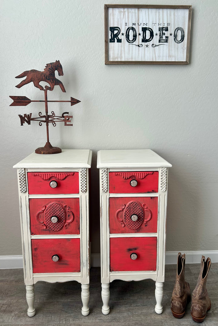 Pair of Vintage Nightstands – Sunset & White Oak Alchemy