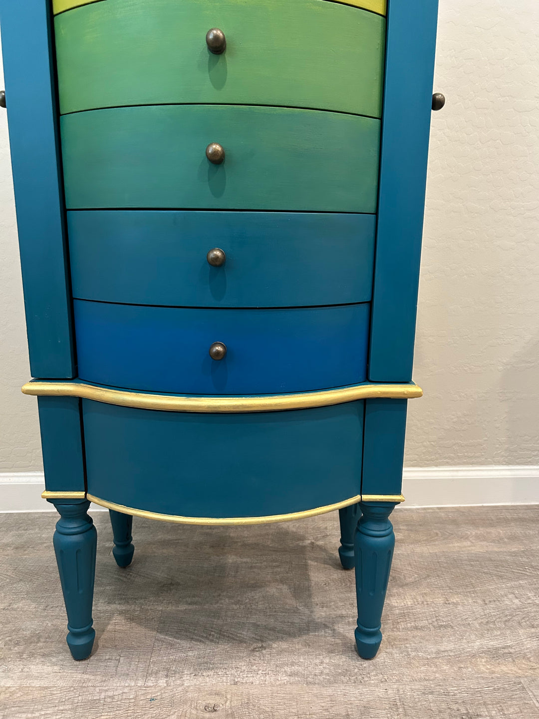 Peacock Inspired Custom Painted Jewelry Cabinet