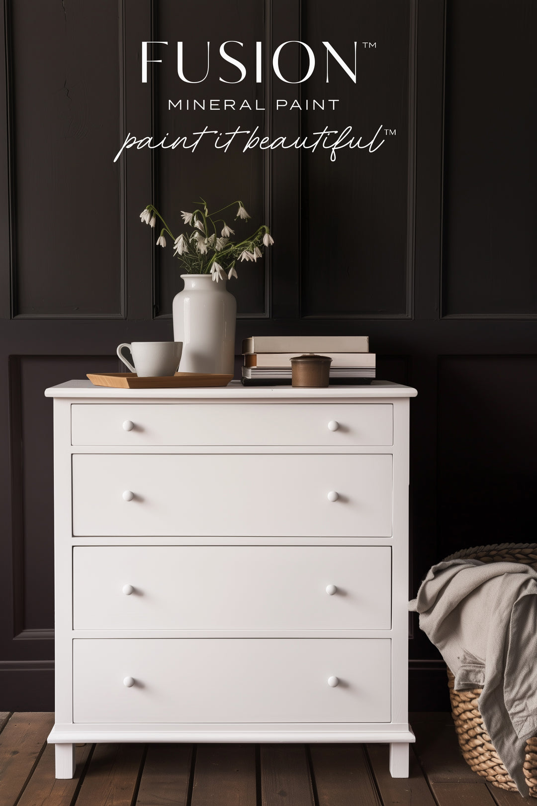 Dresser painted in Fusion Mineral Paint Snowdrop – crisp bright white finish on furniture
