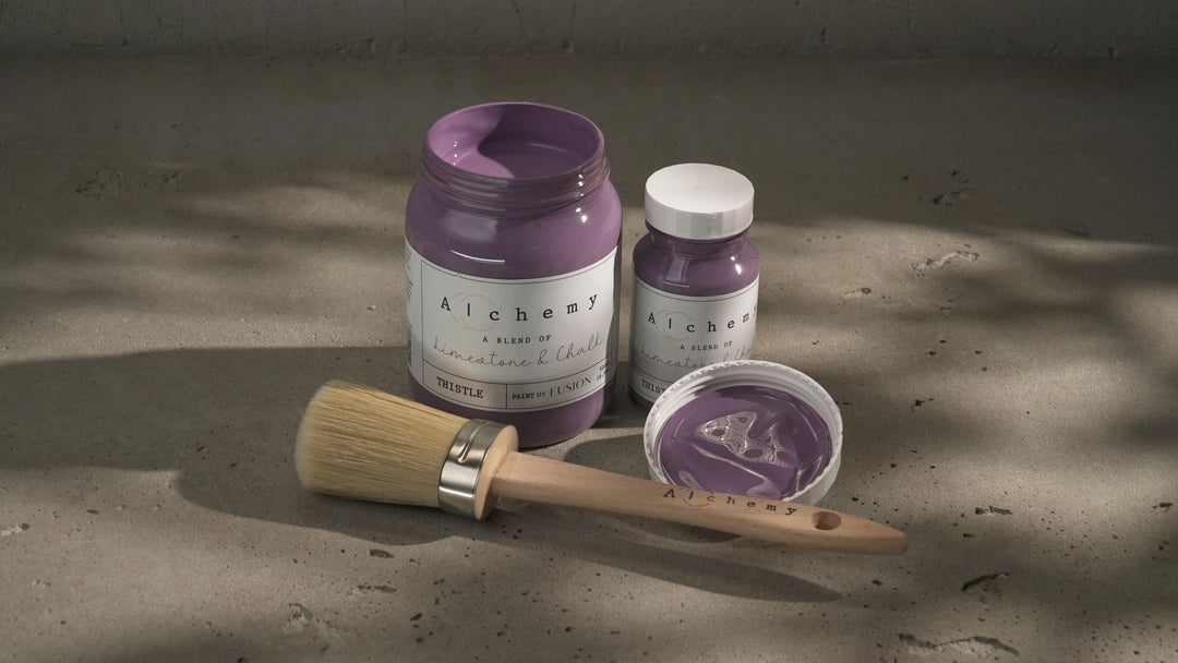 pint and tester size displayed with a brush in color Thistle