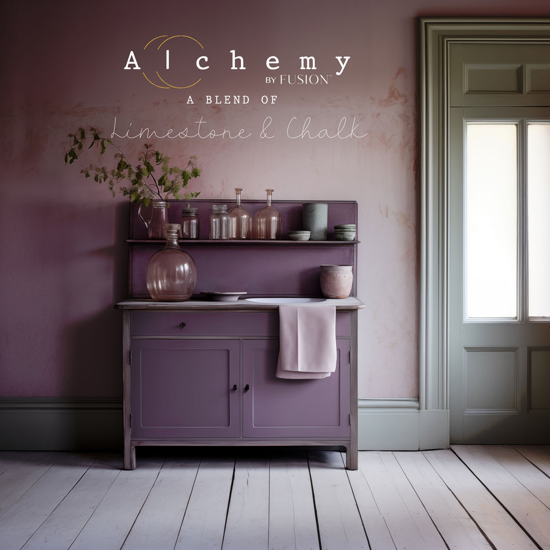 A beautiful dark plum color with apothecary jars displayed